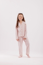 PIJAMA FEMININO INFANTIL LONGO COM BOTÕES LISTRAS ROSA - COR COM AMOR