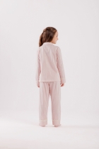 PIJAMA FEMININO INFANTIL LONGO COM BOTÕES LISTRAS ROSA - COR COM AMOR