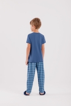 PIJAMA MASCULINO INFANTIL MANGA CURTA E CALÇA XADREZ AZUL - COR COM AMOR