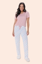 PIJAMA FEMININO MANGA CURTA COM CALÇA CORAÇÃO PLUS SIZE- BOCEJINHO