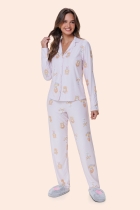 PIJAMA FEMININO LONGO COM BOTÕES URSOS SUEDE - BOCEJINHO