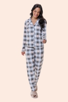 PIJAMA FEMININO LONGO COM BOTÕES XADREZ VERDE URSO - BOCEJINHO