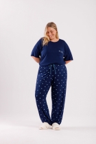 PIJAMA FEMININO MANGA CURTA COM CALÇA CORAÇÃO AZUL PLUS SIZE - COR COM AMOR