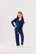 PIJAMA FEMININO INFANTIL LONGO COM BOTÕES CORAÇÃO AZUL - COR COM AMOR