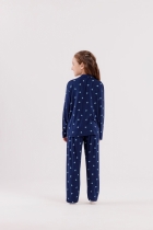 PIJAMA FEMININO INFANTIL LONGO COM BOTÕES CORAÇÃO AZUL - COR COM AMOR