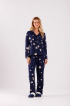 PIJAMA FEMININO LONGO COM BOTÕES ESTRELA AZUL - COR COM AMOR