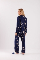 PIJAMA FEMININO LONGO COM BOTÕES ESTRELA AZUL - COR COM AMOR