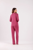 PIJAMA FEMININO LONGO COM BOTÕES VISCOSE ROSA - COR COM AMOR