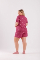 PIJAMA FEMININO CURTO VISCOSE CORAÇÃO PLUS SIZE - COR COM AMOR