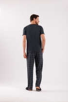 PIJAMA MASCULINO MANGA CURTA E CALÇA XADREZ PRETO - COR COM AMOR