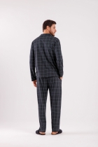 PIJAMA MASCULINO LONGO COM BOTÕES XADREZ PRETO - COR COM AMOR