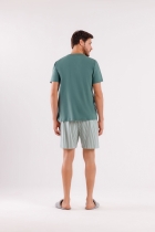 PIJAMA MASCULINO CURTO LISTRAS VERDE - COR COM AMOR