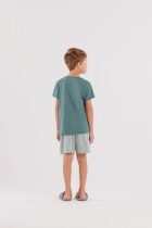 PIJAMA MASCULINO JUVENIL CURTO LISTRAS VERDE - COR COM AMOR