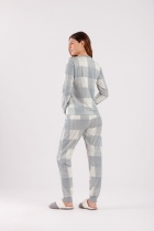 PIJAMA FEMININO LONGO XADREX MESCLA - COR COM AMOR