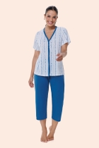 PIJAMA FEMININO MANGA CURTA COM BOTÕES E CALÇA CAPRI AZUL - BOCEJINHO
