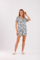 PIJAMA FEMININO CURTO COM BOTÕES ESTRELAS - COR COM AMOR