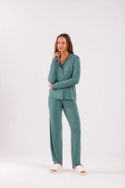 PIJAMA FEMININO LONGO COM BOTÕES VERDE - COR COM AMOR
