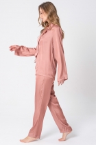 PIJAMA FEMININO LONGO COM BOTÕES CARAMELO CETIM - ACUO