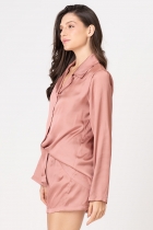 PIJAMA FEMININO SHORT E CAMISA MANGA LONGA COM BOTÕES CARAMELO CETIM - ACUO