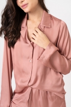 PIJAMA FEMININO SHORT E CAMISA MANGA LONGA COM BOTÕES CARAMELO CETIM - ACUO