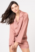 PIJAMA FEMININO SHORT E CAMISA MANGA LONGA COM BOTÕES CARAMELO CETIM - ACUO