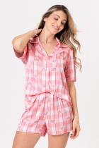 PIJAMA FEMININO CURTO COM BOTÕES CETIM CORAÇÕES - ACUO
