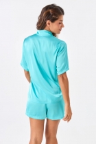 PIJAMA FEMININO CURTO COM BOTÕES CETIM VERDE TURMALINA - ACUO