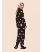 PIJAMA FEMININO LONGO COM BOTÕES URSO PRETO - LUA LUÁ
