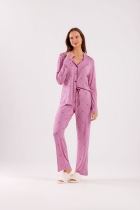 PIJAMA FEMININO ROSA LONGO COM BOTÕES CORAÇÃO - COR COM AMOR