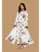 PIJAMA FEMININO LONGO BRANCO ESTAMPA URSO FAMÍLIA - LUA LUÁ