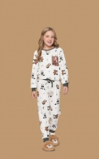 PIJAMA FEMININO JUVENIL LONGO BRANCO ESTAMPA URSO FAMÍLIA - LUA LUÁ