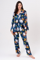 PIJAMA FEMININO LONGO COM BOTÕES CETIM SNOOPY NAUTA FAMÍLIA - ACUO