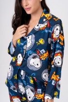 PIJAMA FEMININO LONGO COM BOTÕES CETIM SNOOPY NAUTA FAMÍLIA - ACUO