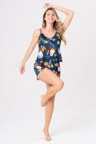 PIJAMA FEMININO CURTO DE ALÇA CETIM SNOOPY NAUTA FAMÍLIA - ACUO