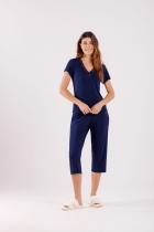 PIJAMA FEMININO MANGA CURTA E CALÇA CAPRI AZUL POÁ - COR COM AMOR