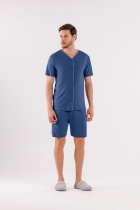PIJAMA MASCULINO CURTO ABERTO COM BOTÕES E BERMUDA AZUL - COR COM AMOR