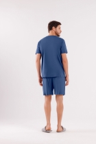 PIJAMA MASCULINO CURTO ABERTO COM BOTÕES E BERMUDA AZUL - COR COM AMOR