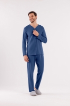 PIJAMA MASCULINO LONGO ABERTO COM BOTÕES AZUL - COM COM AMOR