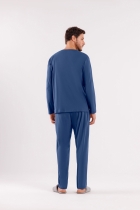 PIJAMA MASCULINO LONGO ABERTO COM BOTÕES AZUL - COM COM AMOR