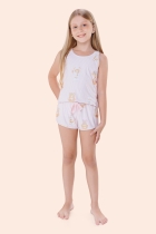 PIJAMA FEMININO INFANTIL REGATA COM SHORT URSO ROSA - BOCEJINHO