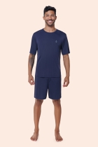 PIJAMA MASCULINO CURTO LIGANETE AZUL MARINHO - BOCEJINHO