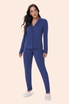 PIJAMA FEMININO LONGO ABERTO COM BOTÕES AZUL MARINHO - BOCEJINHO