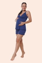 PIJAMA FEMININO GESTANTE/AMAMENTAÇÃO COM ALÇA AJUSTÁVEL AZUL MARINHO - BOCEJINHO