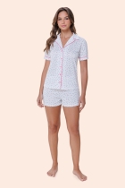 PIJAMA FEMININO CURTO COM BOTÕES BRANCO POÁ - BOCEJINHO