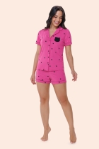 PIJAMA FEMININO CURTO COM BOTÕES ROSA URSO - BOCEJINHO