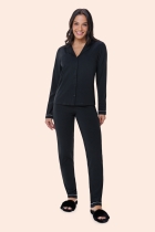 PIJAMA FEMININO LONGO COM BOTÕES PRETO - BOCEJINHO