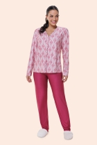 PIJAMA FEMININO LONGO ESTAMPA ARABESCO VINHO - BOCEJINHO