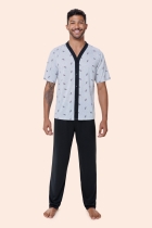 PIJAMA MASCULINO LONGO COM BOTÕES MESCLA - BOCEJINHO