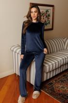 PIJAMA FEMININO LONGO LUXO AZUL MARINHO - BOCEJINHO