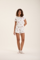PIJAMA FEMININO CURTO COM MANGA MORANGOS - COR COM AMOR